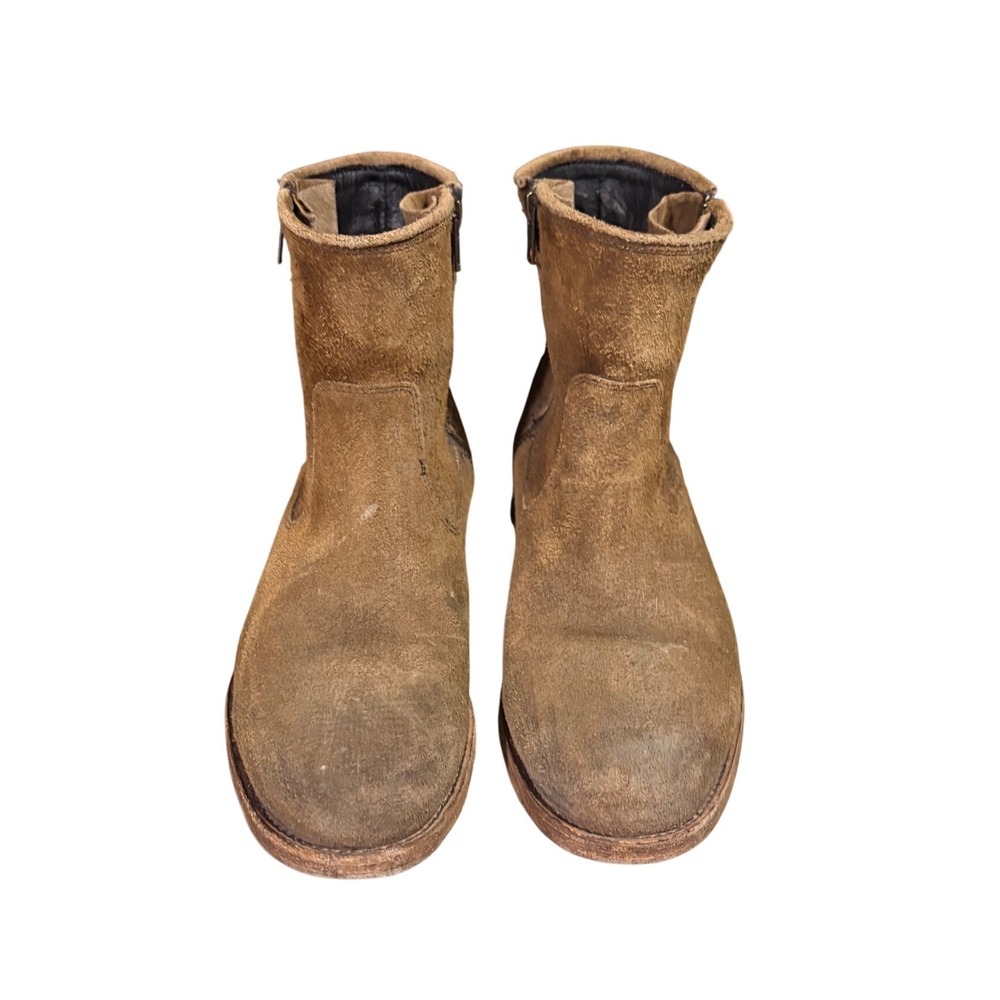Frye Ethan Double Zip Boots Mens 9.5 D Tan Suede Distressed Roughout Leather